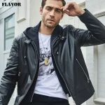 Hooded Leather Biker Jacket US