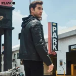 Hooded Leather Biker Jacket USA