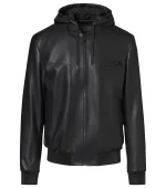 Hooded Leather Bomber Jacket
