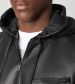 Hooded Leather Bomber Jacket