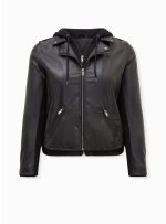 Plus Size Hooded Leather Jacket US