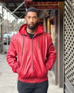 Red Hooded Leather Jacket USA
