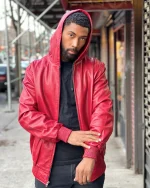 Red Hooded Leather Jacket United States