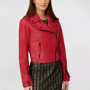 Red Leather Motorcycle Jacket Womens
