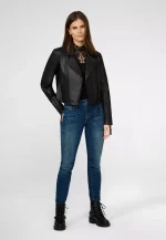 Womens Black Leather Biker Jacket US