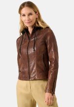 Womens Brown Leather Jacket With Hood