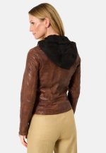 Womens Brown Leather Jacket With Hood USA