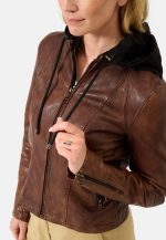 Womens Brown Leather Jacket With Hood