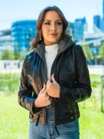 Womens Hooded Leather Jacket