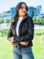 Womens Hooded Leather Jacket US