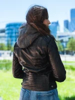Womens Hooded Leather Jacket US