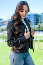 Womens Hooded Leather Jacket USA