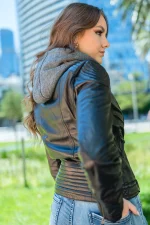 Womens Hooded Leather Jacket USA