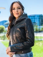 Womens Hooded Leather Jacket