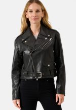 Womens Black Leather Motorcycle Jacket