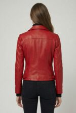 Back view of women’s dark red structured leather jacket - 2