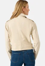 Beige Leather Biker Jacket USA