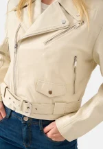 Beige Leather Biker Jacket United States