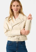 Beige Leather Biker Jacket
