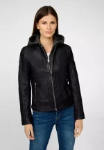 Black Leather Jacket Womens With Hood