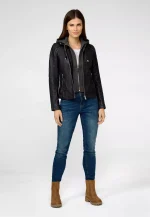 Black Leather Jacket Womens With Hood US