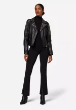 Black Leather Jacket with Silver Studs US