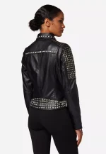 Black Leather Jacket with Silver Studs USA