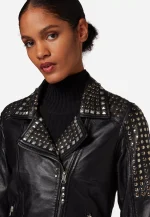 Black Leather Jacket with Silver Studs United States