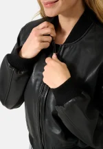 Black Leather Ladies Bomber Jacket United States