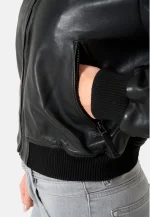 Black Leather Ladies Bomber Jacket