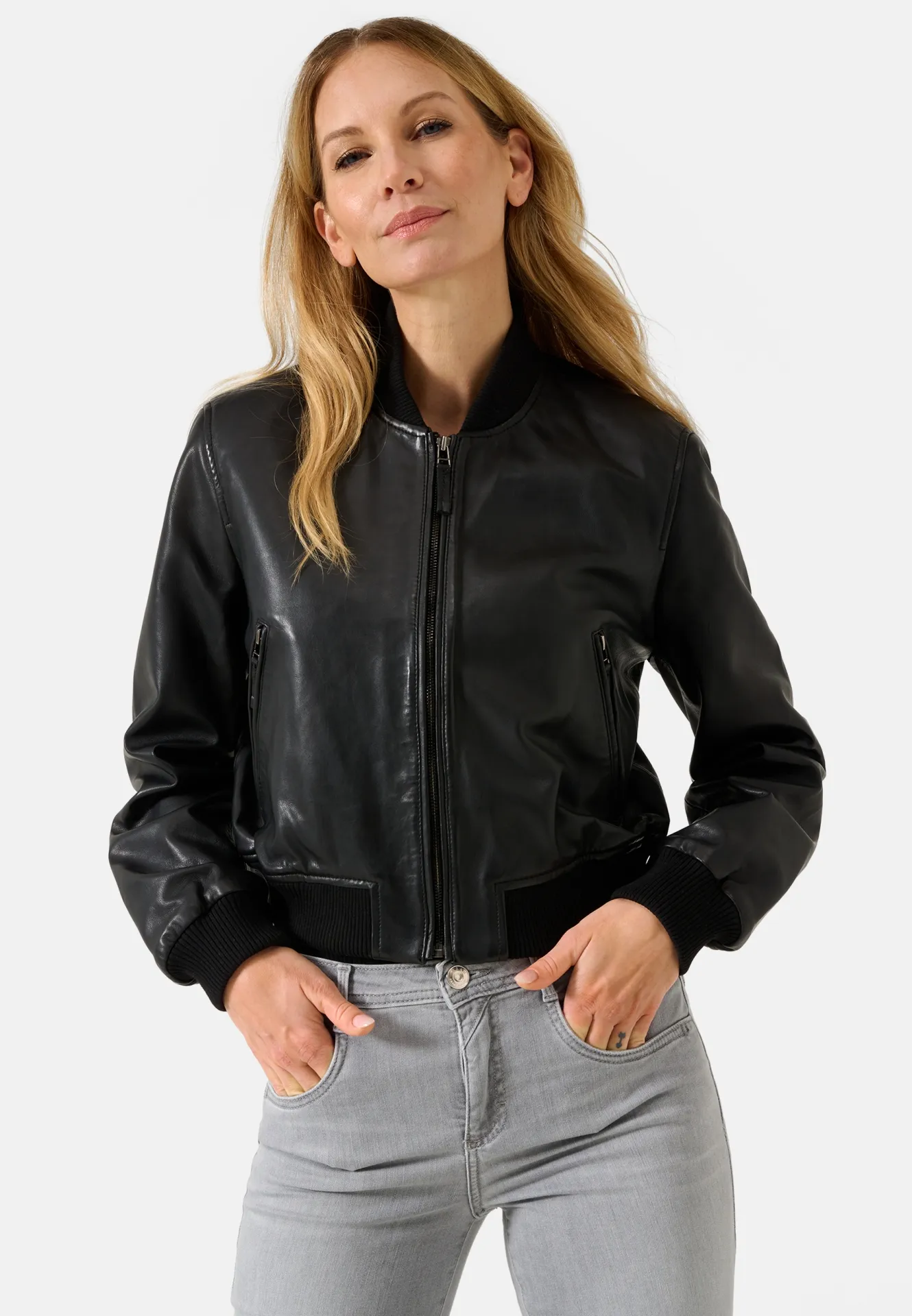 Black Leather Ladies Bomber Jacket Black Leather Ladies Bomber Jacket