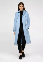 Blue Leather Trench Coat US