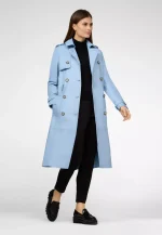 Blue Leather Trench Coat