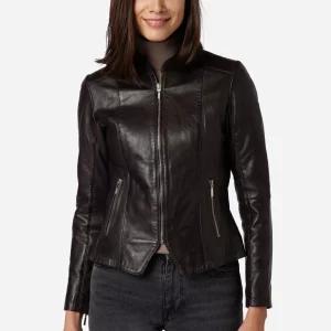 Brown Leather Biker Jacket Womens