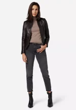 Womens Black Moto Leather Jacket US