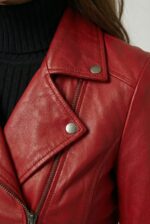 Close-up of premium lambskin dark red leather texture