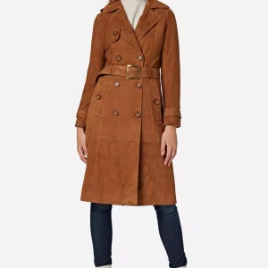 Cognac Leather Trench Coat