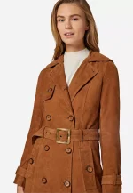 Cognac Leather Trench Coat