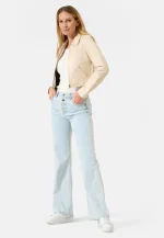 Cream Cropped Leather Jacket US