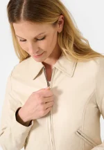 Cream Cropped Leather Jacket United States