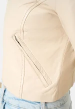 Cream Cropped Leather Jacket