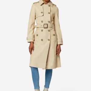 Cream Leather Trench Coat