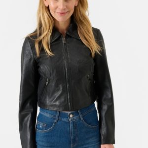 Cropped Black Leather Jacket