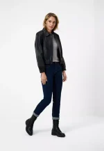 Cropped Leather Bomber Jacket US