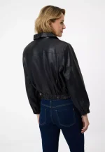 Cropped Leather Bomber Jacket USA
