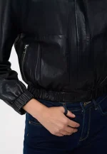 Cropped Leather Bomber Jacket
