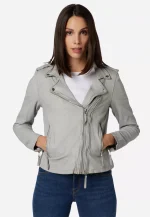 Grey Leather Biker Jacket Ladies
