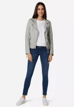 Grey Leather Biker Jacket Ladies US
