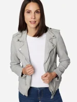 Grey Leather Biker Jacket Ladies USA