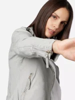 Grey Leather Biker Jacket Ladies
